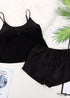 Boho Sleepwear, Pajamas Set, PJ Satin Black Lace, Blanche(12 Colors)